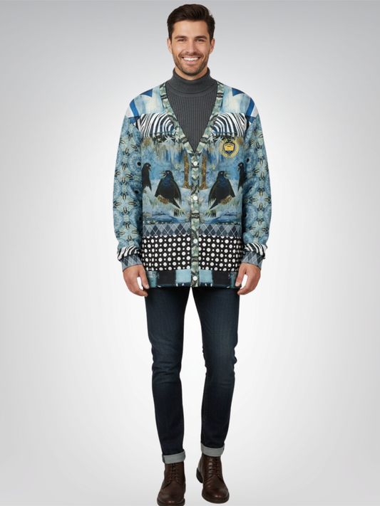 Zima in Frost Patchwork Print Heavyweight Unisex Cardigan