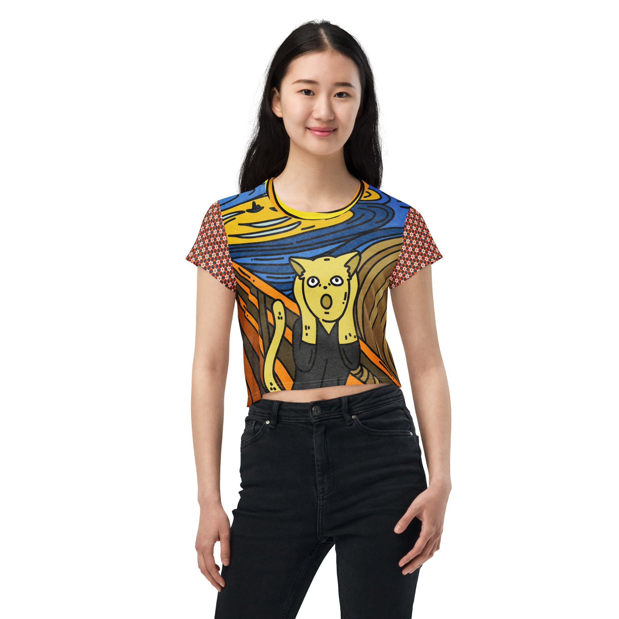 Scaredy-Cat Scream Short Sleeve Crop Tee