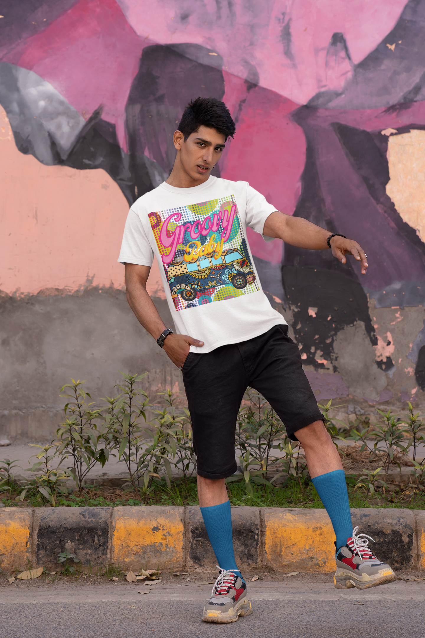 Groovy Baby! Vintage Travel Bus Heavyweight Unisex T-shirt