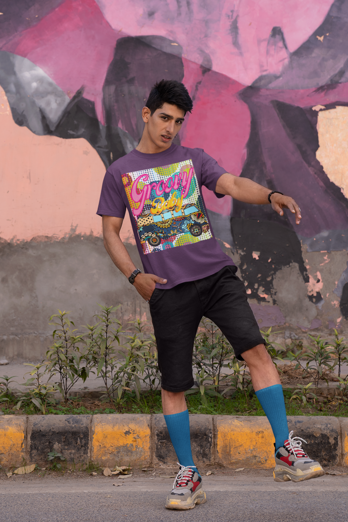 Groovy Baby! Vintage Travel Bus Heavyweight Unisex T-shirt