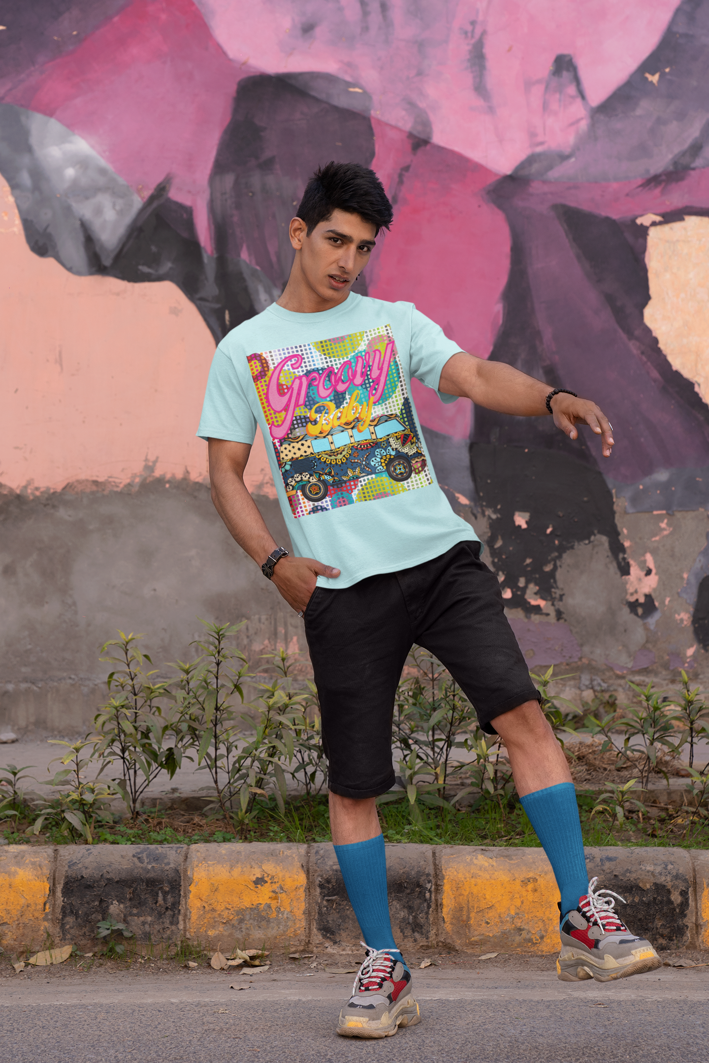 Groovy Baby! Vintage Travel Bus Heavyweight Unisex T-shirt