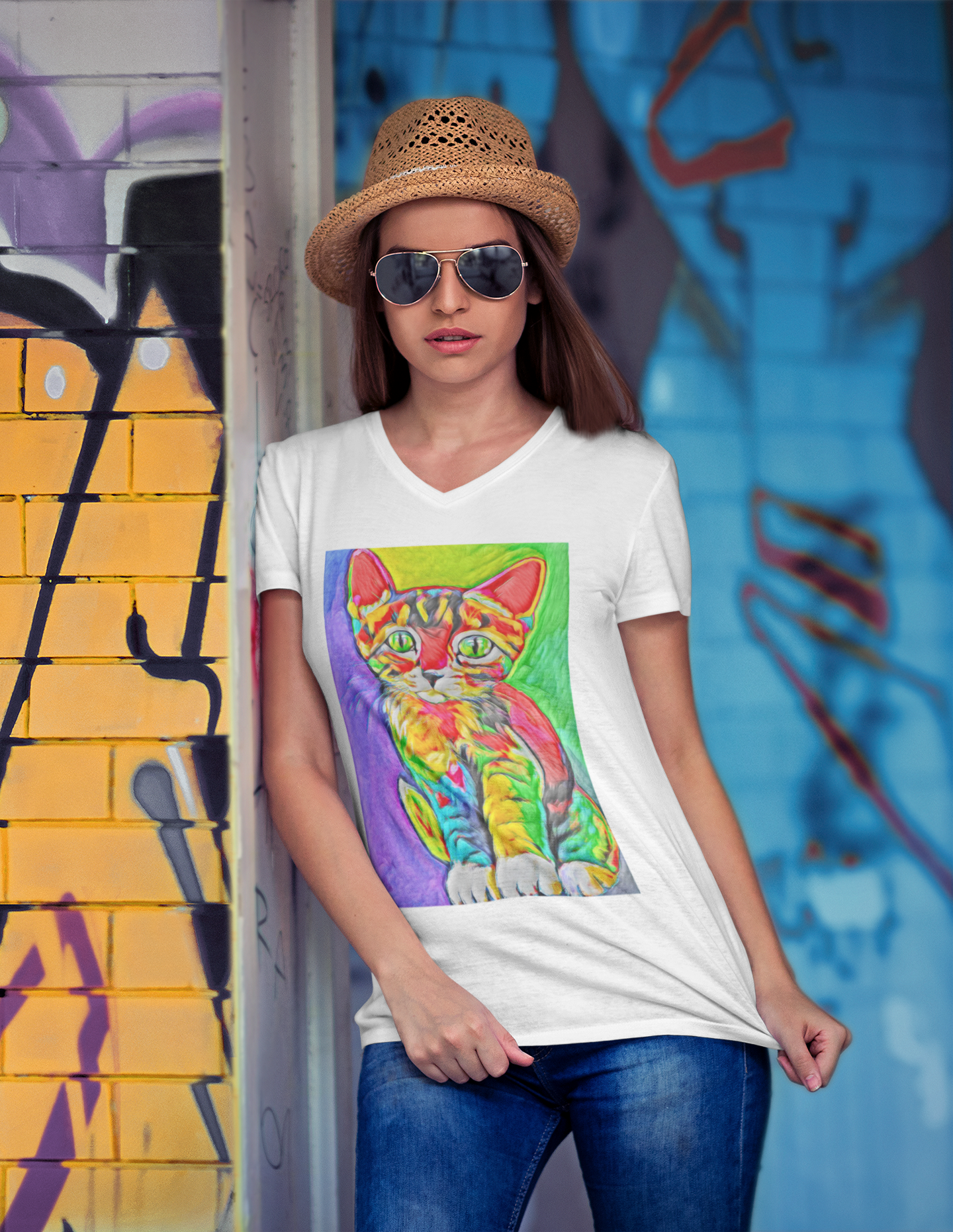 Rave Kitty Pop Art Unisex Softstyle Tee