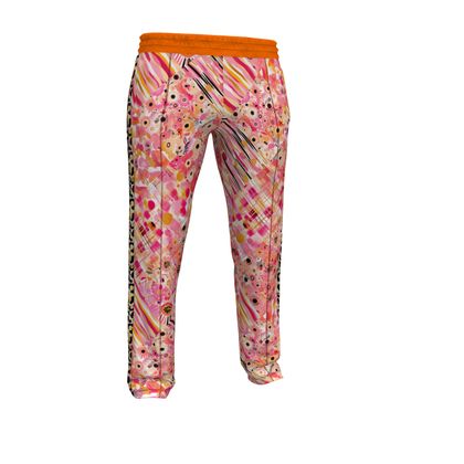 Cherry Blossom Abstract Floral Patchwork Zip Leg Track Pants