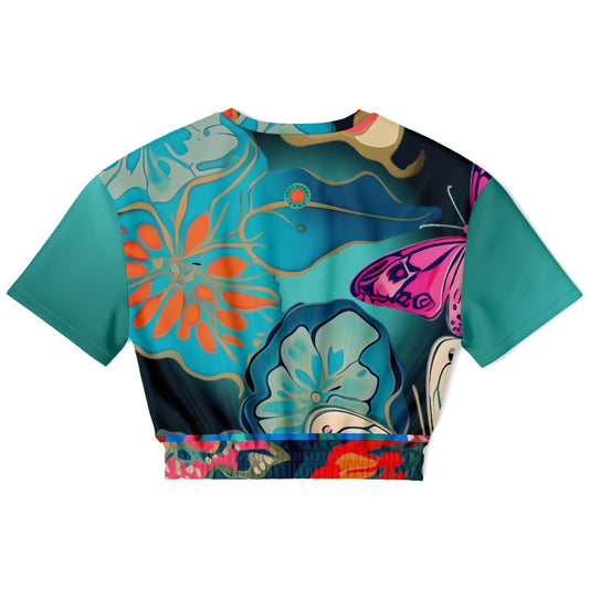 Midnight Butterfly Melody Eco-Poly Short Sleeve Cropped Sweater