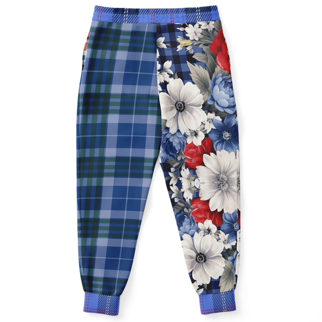 Joggers unisex de poliéster ecológico con cuadros florales Fashionista azules 