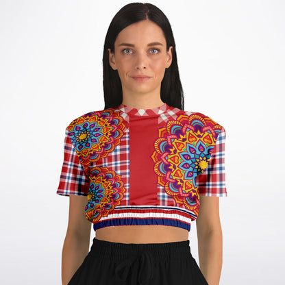 Hippy-Dippy Plaid Eco-Poly Cropped Short Sleeve Sweater