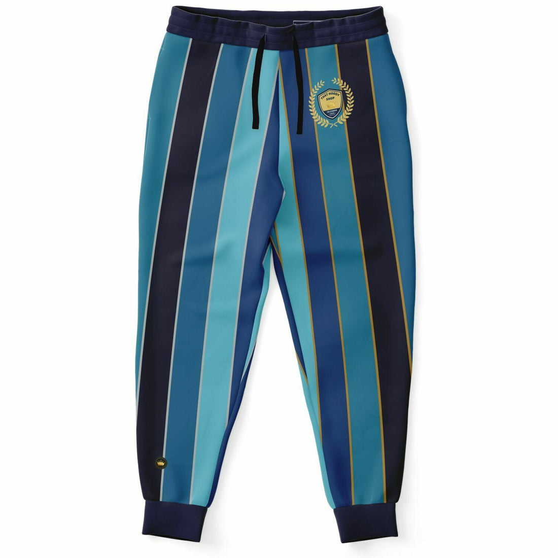 Joggers unisex de poliéster ecológico con rayas de rugby en azul Mood 