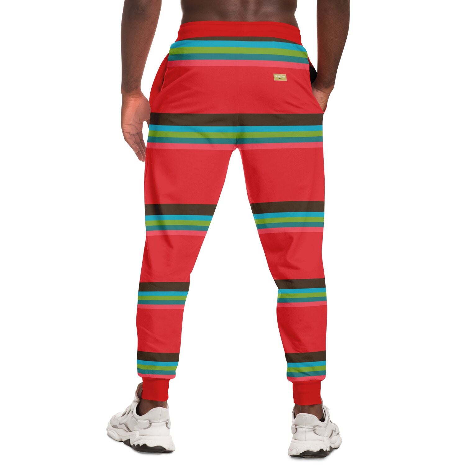 Joggers unisex de poliéster ecológico con rayas de rugby Watermelon Crush