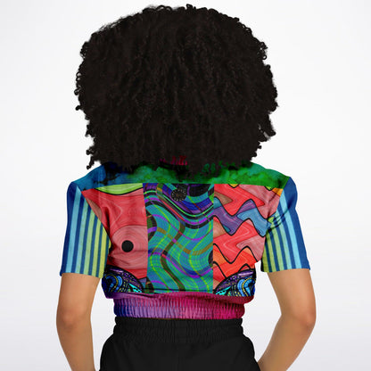 Me So Psychedelic Short Sleeve Eco-Poly Cropped Sweater