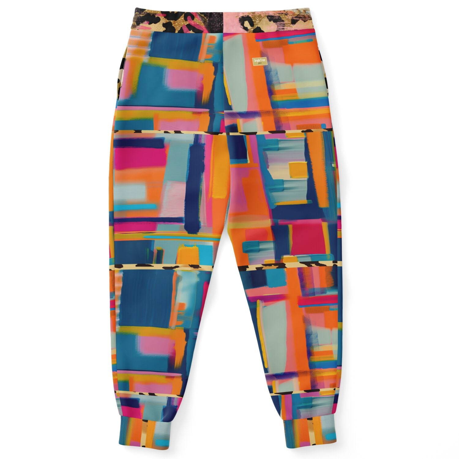 Joggers unisex de poliéster ecológico con bloques de color y libélula azul 