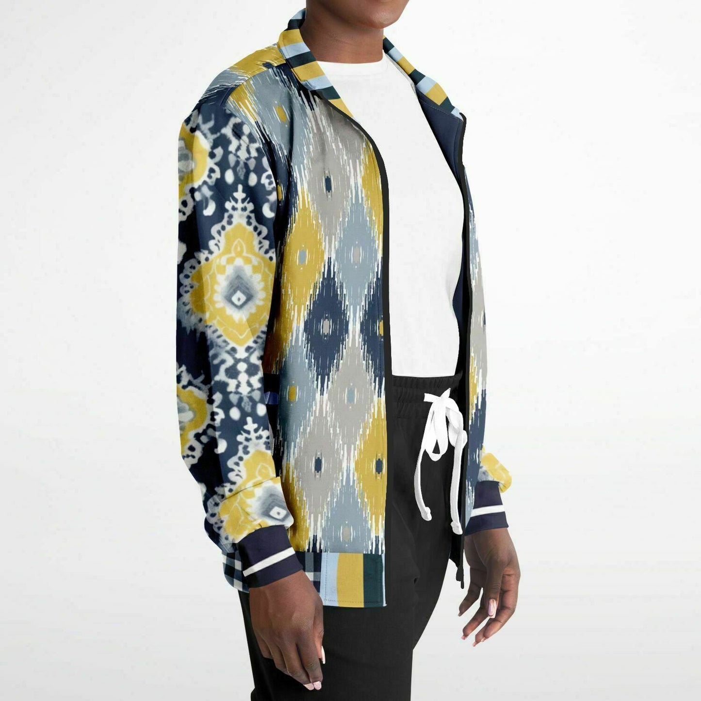 Royal Navy and Yellow Indian Batik Eco-Poly Unisex Track Jacket