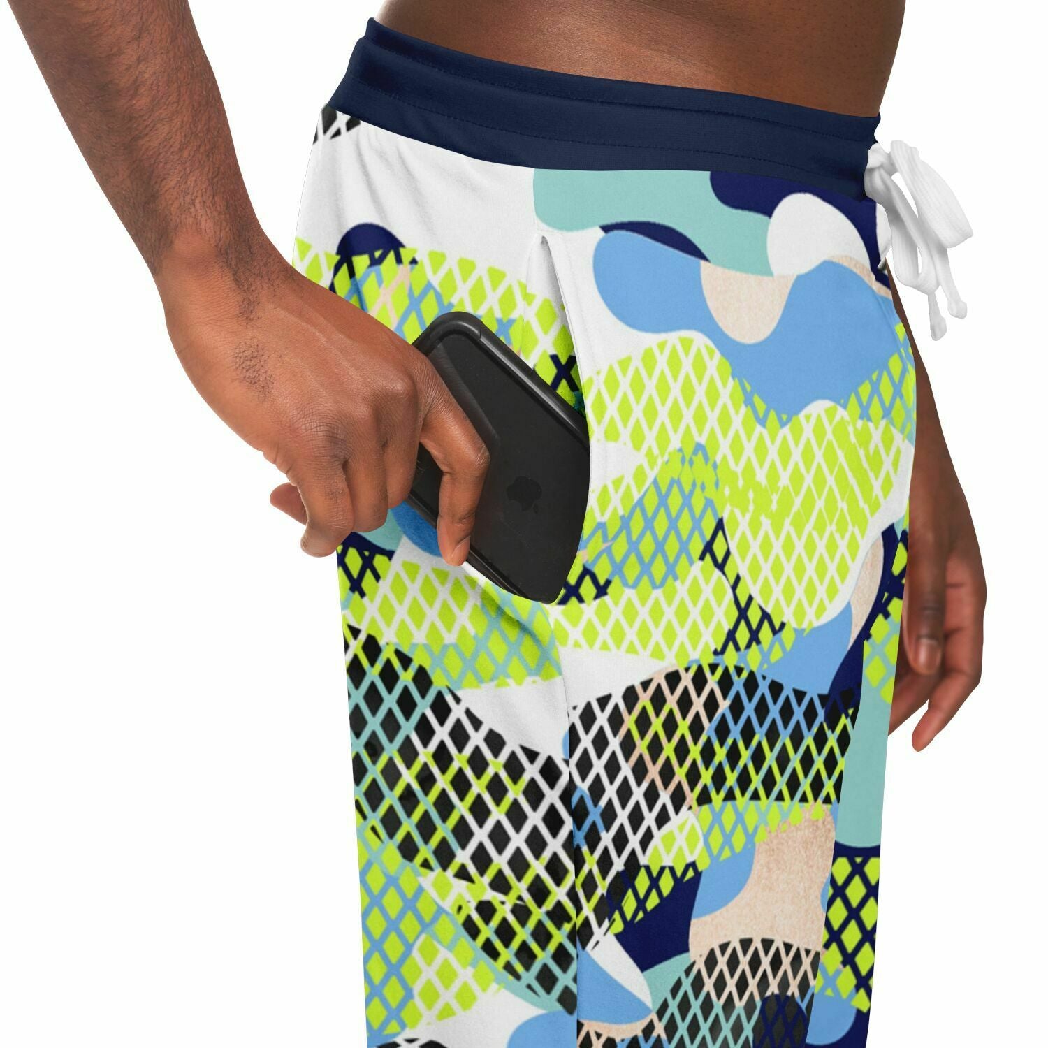 Blue and Lime Eco-Poly Camo Unisex Joggers