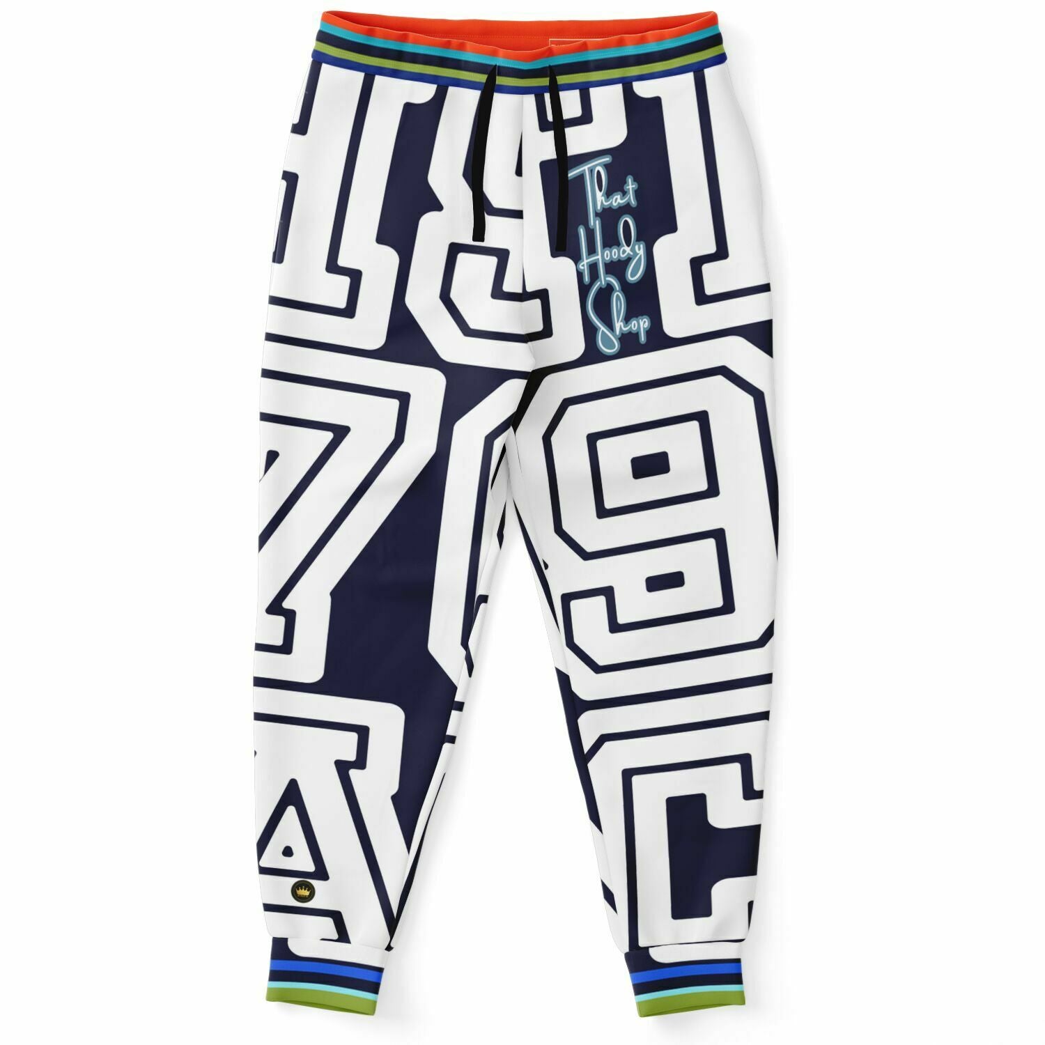 Monograma THS 1976 CA en joggers unisex de poliéster ecológico azul marino medianoche 