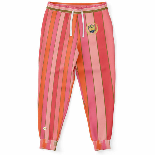 Coral Lipstick Rugby Stripe Eco-Poly Unisex Joggers