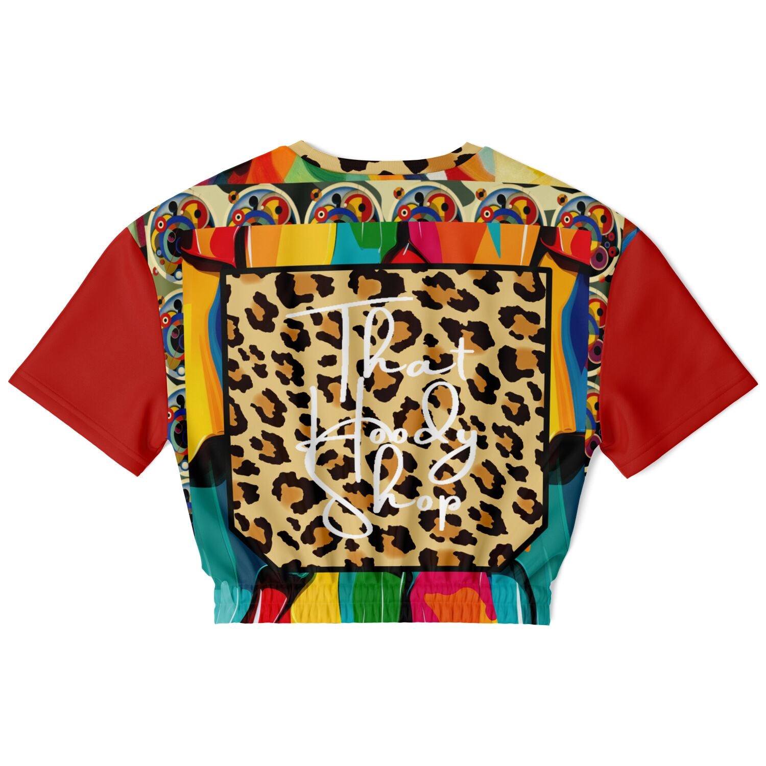 Afro-Queen Solace Cheetah Rainbow Geo Eco-Poly Short Sleeve Cropped Sweater