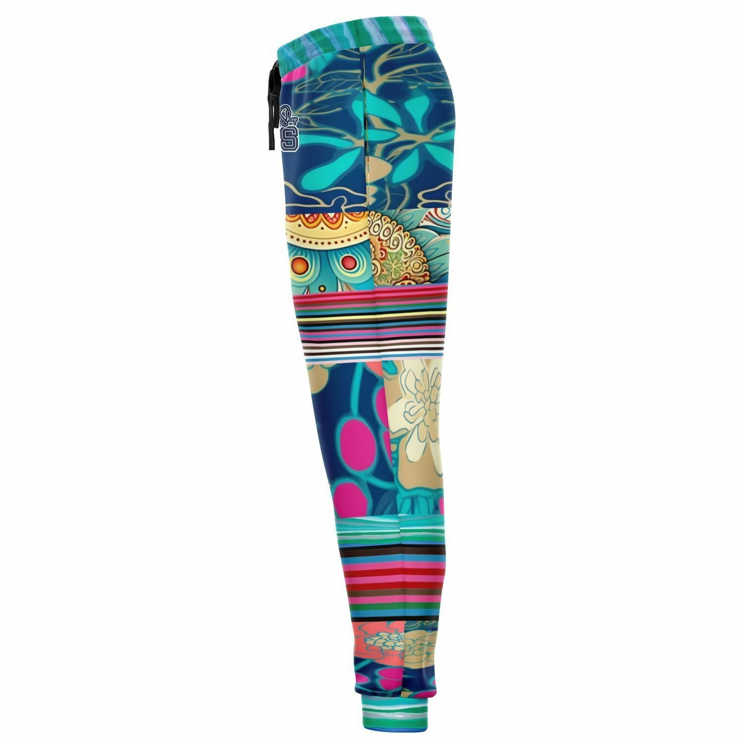 Joggers unisex de poliéster ecológico con rayas florales Cockatiel The Catamaran 