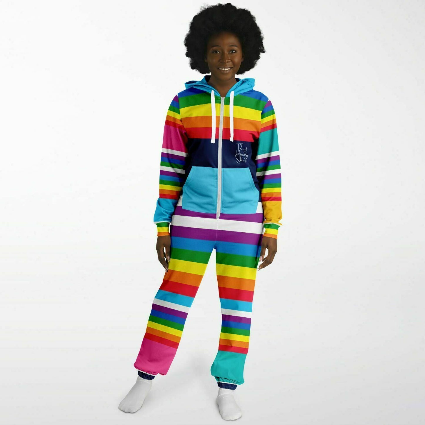 Blue Horizon Rainbow Stripe Unisex Fleece Romper