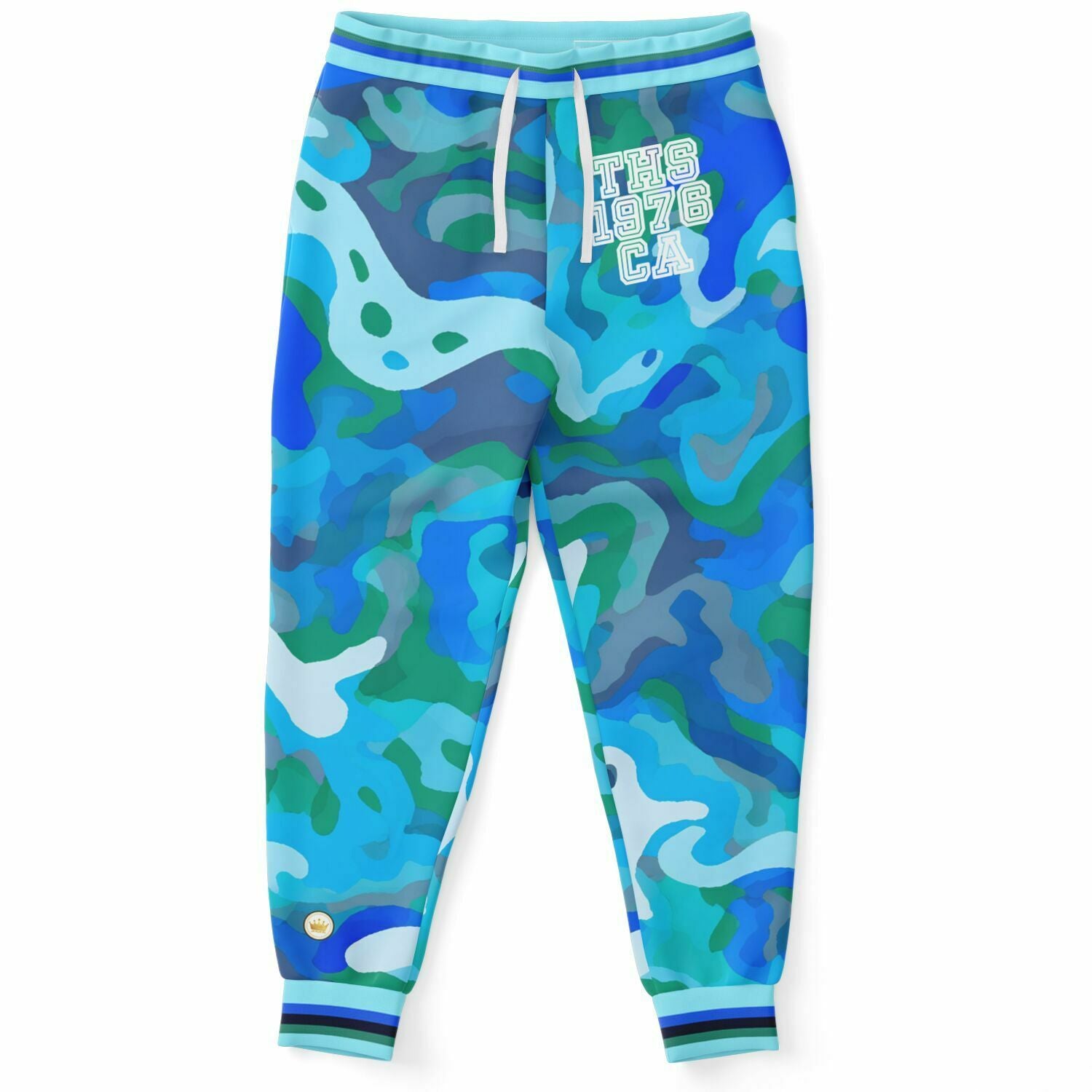 Joggers unisex de poliéster ecológico 1976 de camuflaje azul Motion of the Ocean 