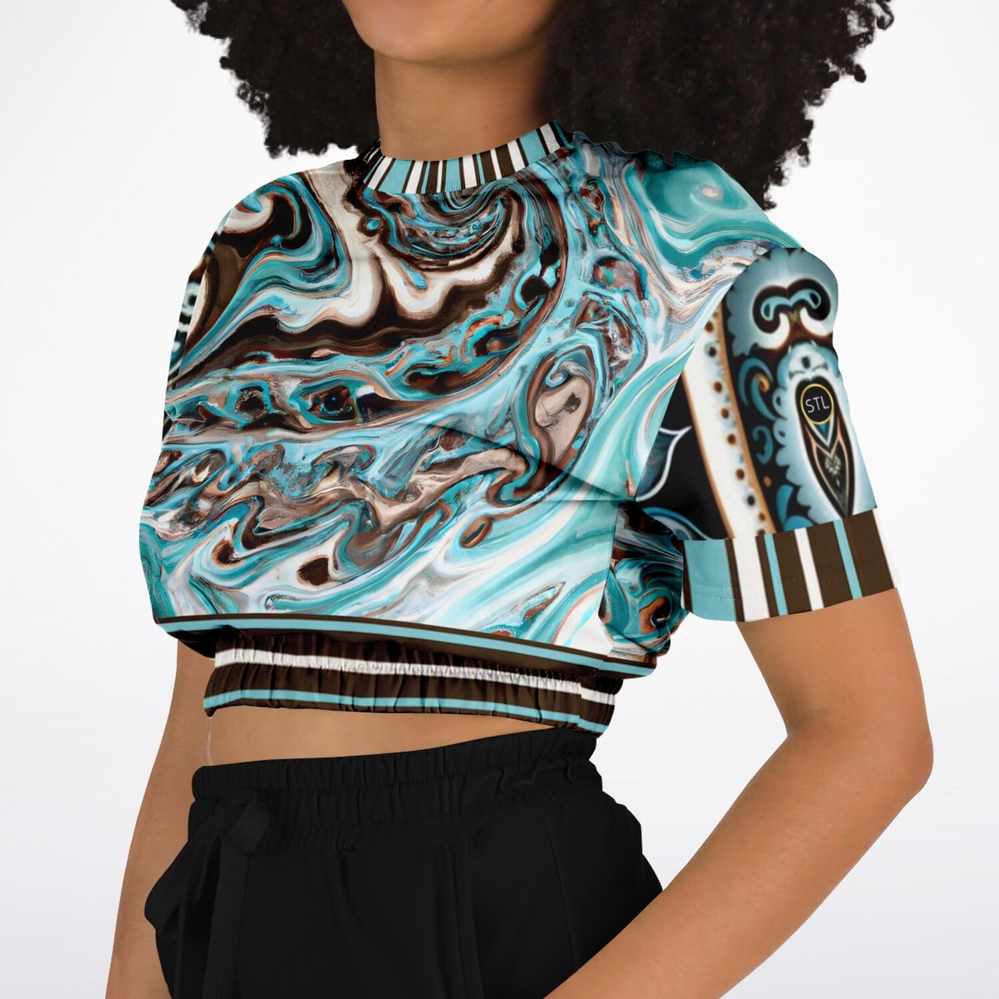 Turk and Caicos Short Sleeve Cropped Eco-Poly Sweater