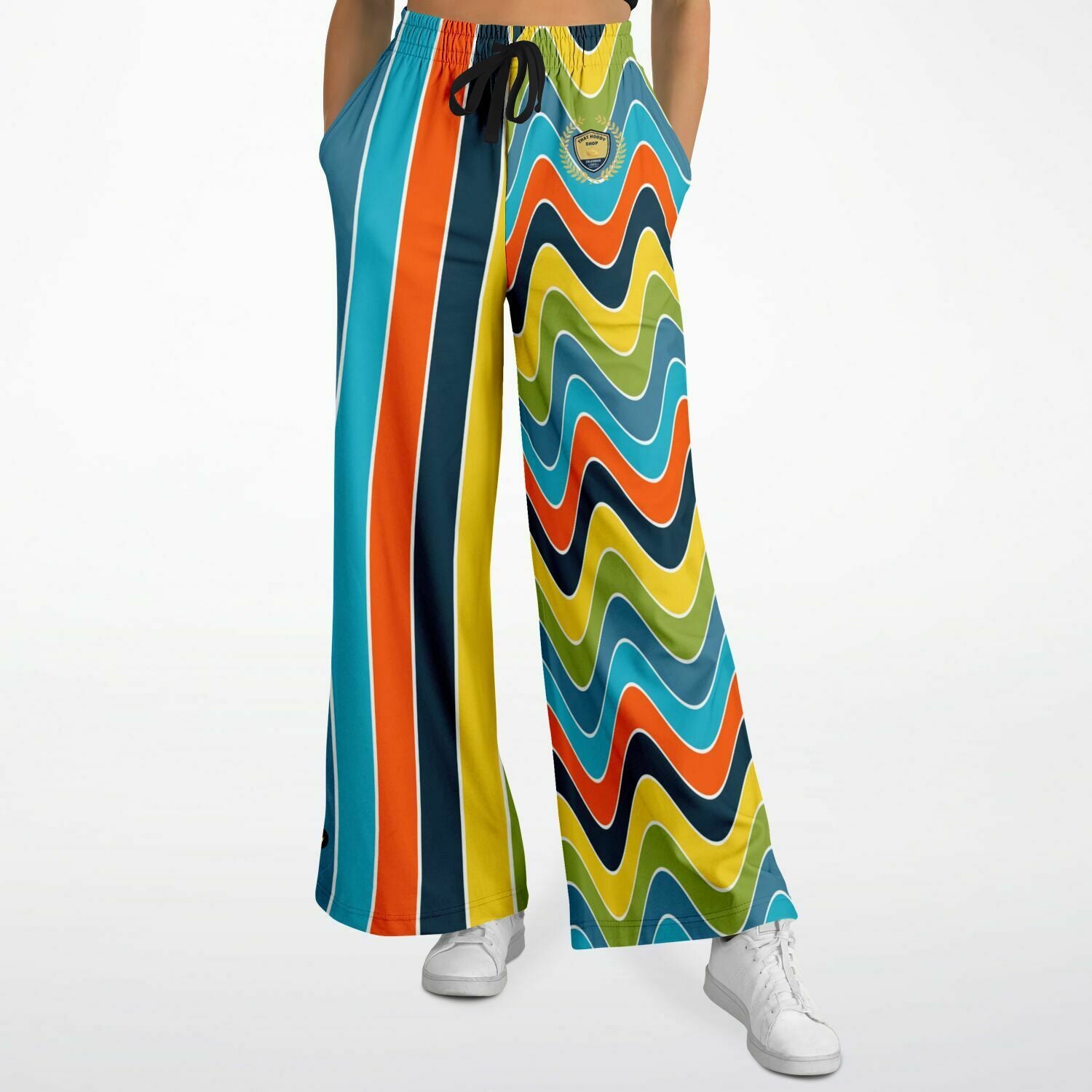 Atlantean Blue Rugby Stripe Eco-Poly Wide Leg Pants