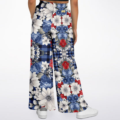 Pantalones anchos de poliéster ecológico a cuadros florales Fashionista azules 