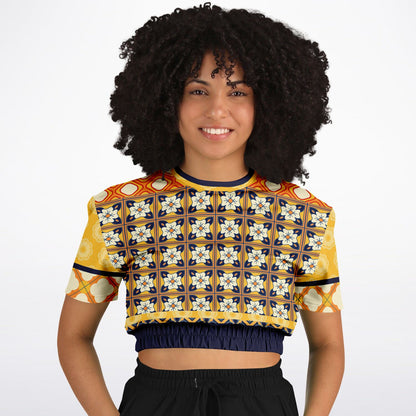 Gypsy Harvest Patchwork Eco-Poly Short Sleeve Cropped Sweater