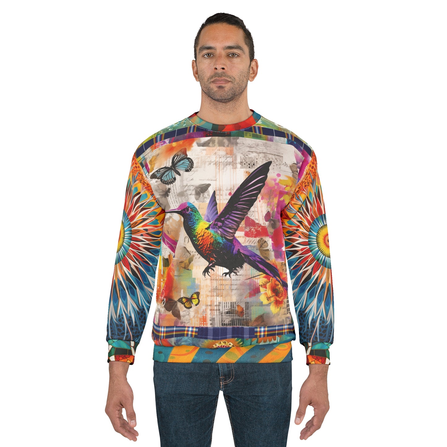 Hummingbird in Flight Rainbow Collage Unisex Sweatshirt