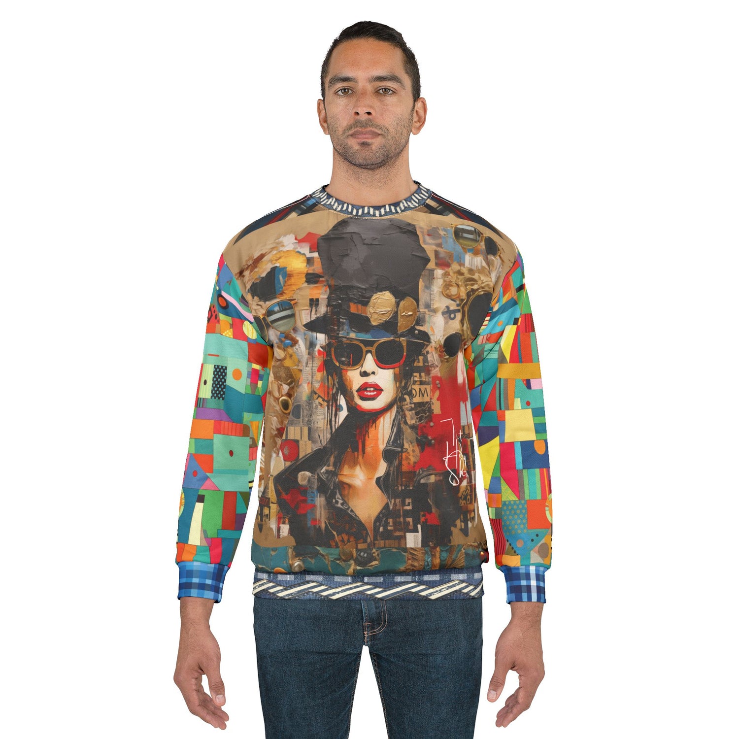 Girl in Chapeau Reflections Patchwork Unisex Sweatshirt (Gold Label)