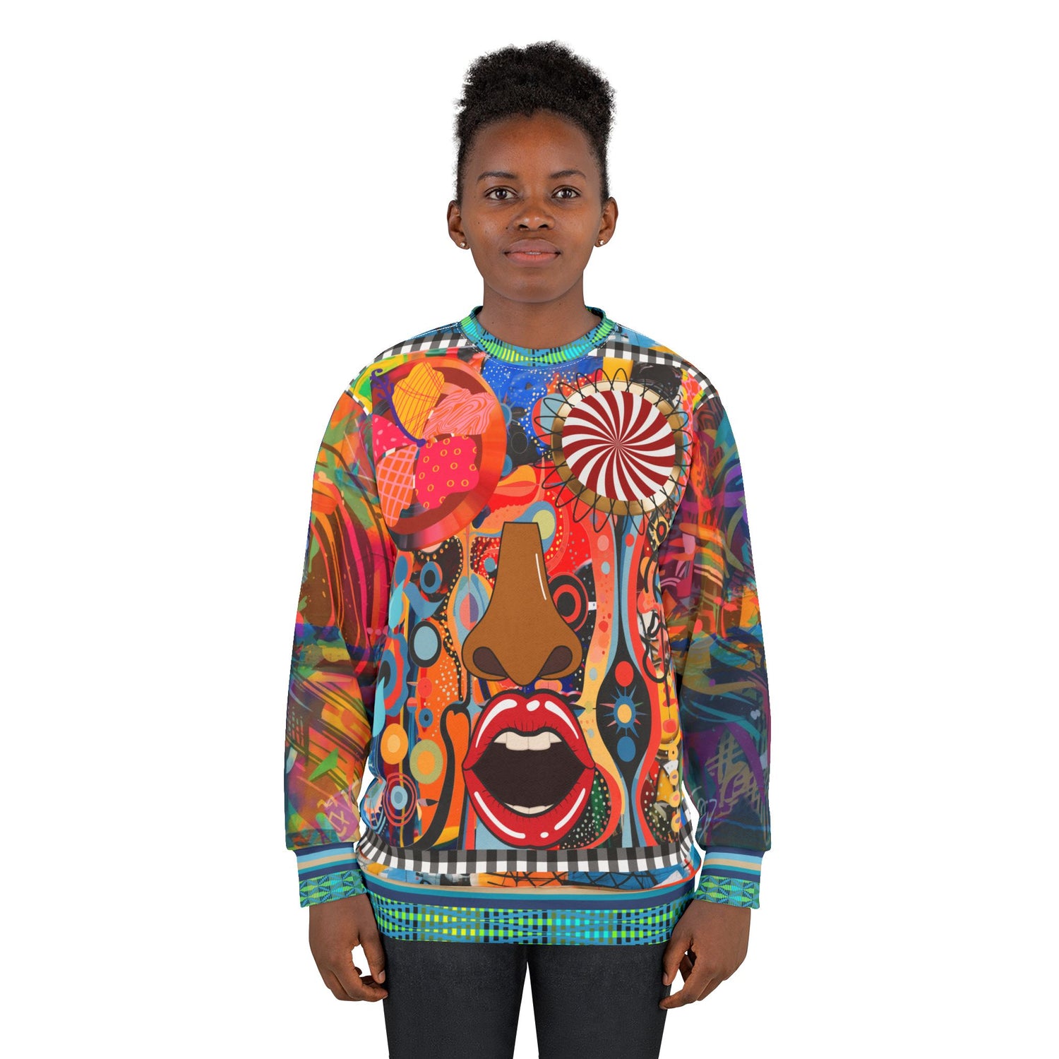 Psychedelic Face in My Dreams Abstract Art Print Sweatshirt (Gold Label)