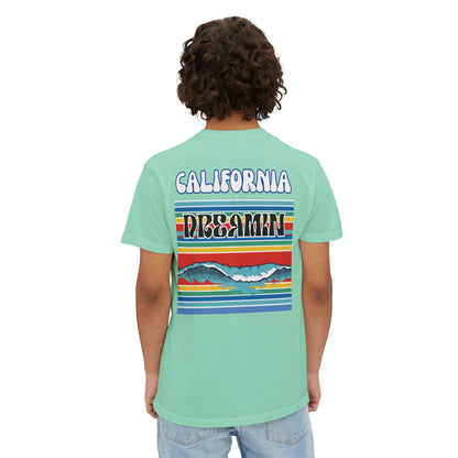 California Dreamin Ocean Wave Stripe Heavyweight Unisex Pocket T-Shirt