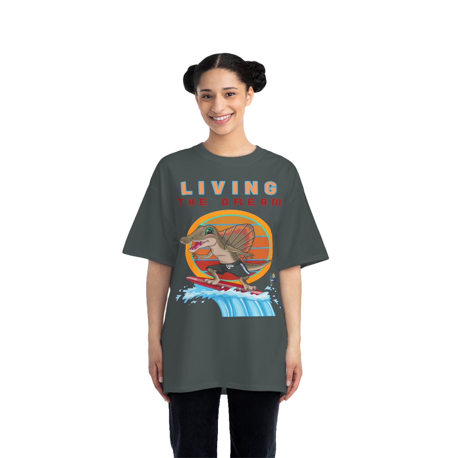 Camiseta pesada Living the Dream Dinosaur Surfer