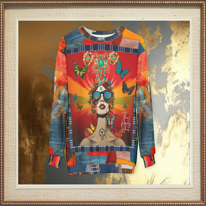 Sudadera unisex con estampado de patchwork de mezclilla Everything Looks Perfect