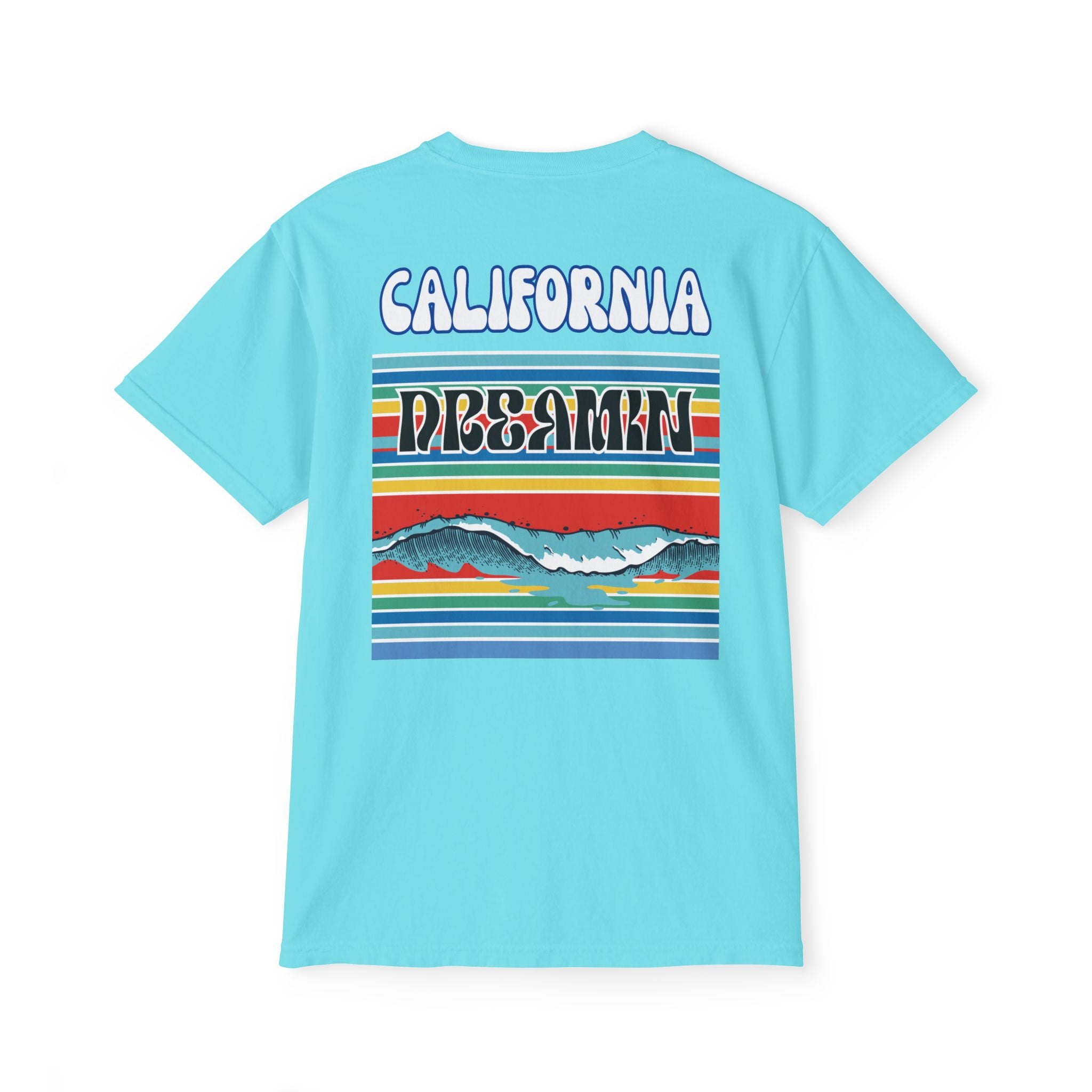 California Dreamin Ocean Wave Stripe Heavyweight Unisex Pocket T-Shirt