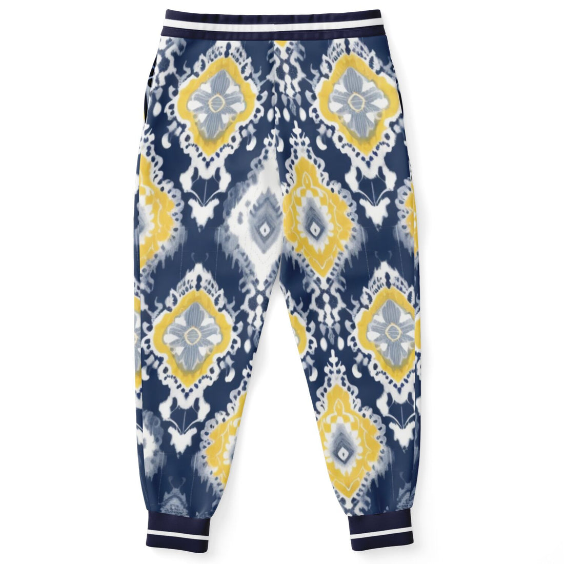 Joggers unisex Eco-Poly Batik indio azul marino real y amarillo 