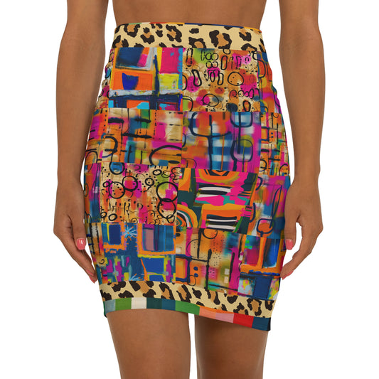 You Got Me Abstract Leopard Graffiti Print Pencil Skirt