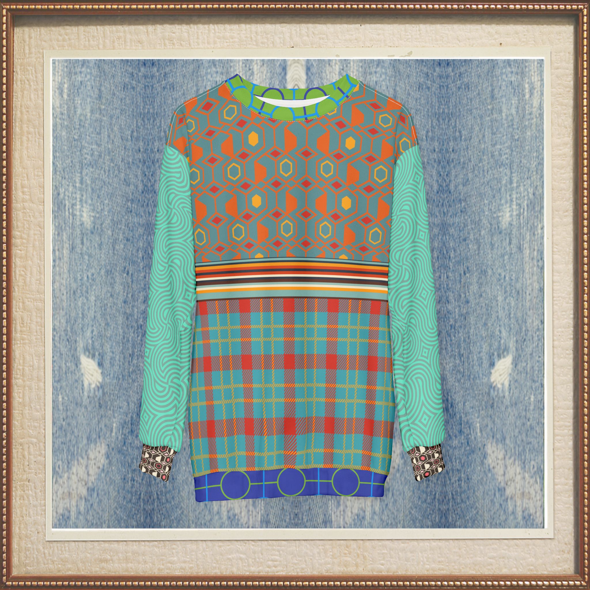 70s Retro Mixed Up Plaid Unisex Sweatshirt (Gold Label)