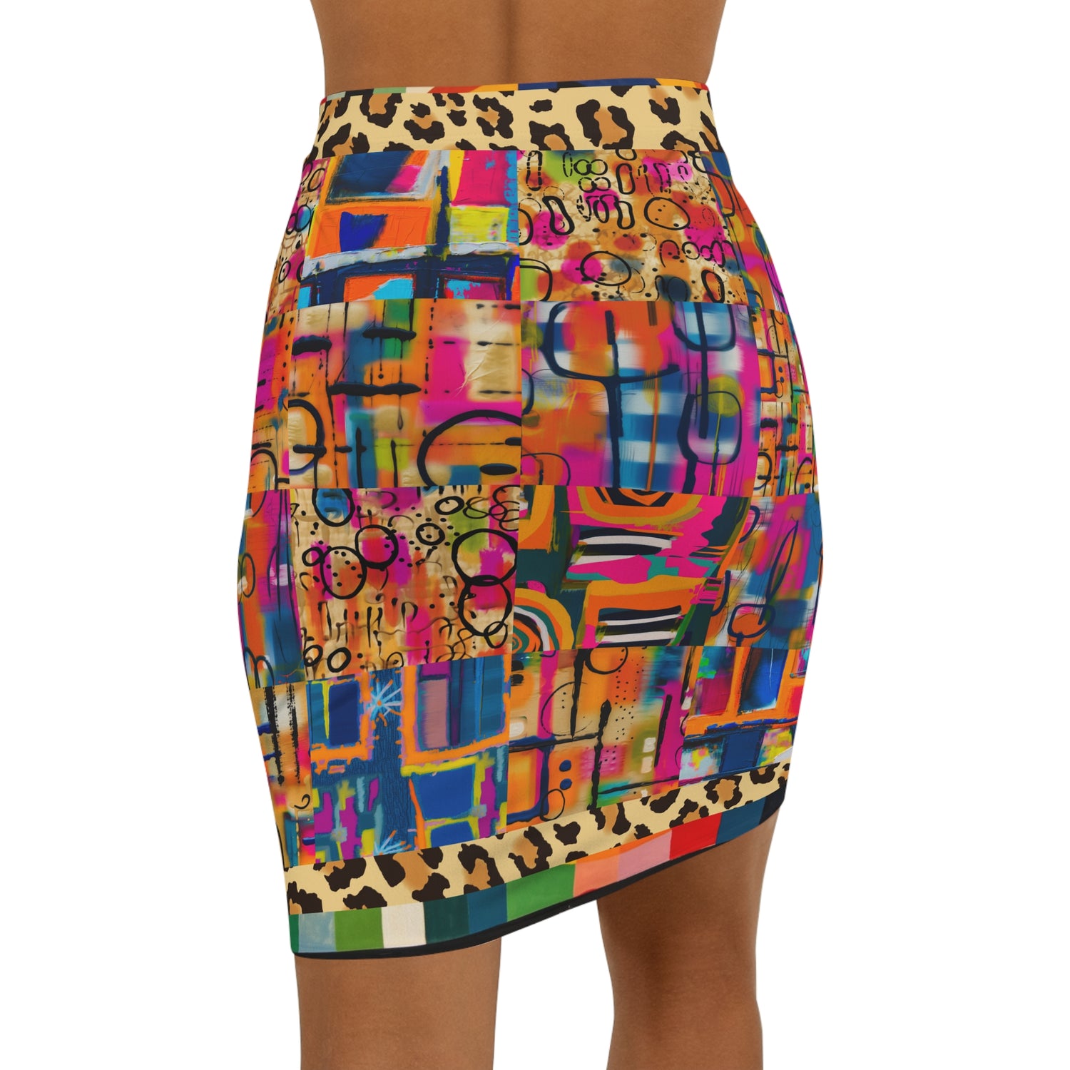 You Got Me Abstract Leopard Graffiti Print Pencil Skirt