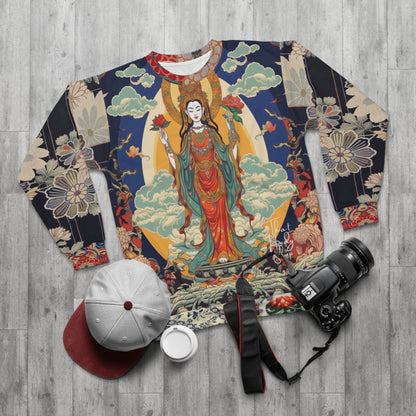 Diosa de la compasión Guan Yin en sudadera unisex azul