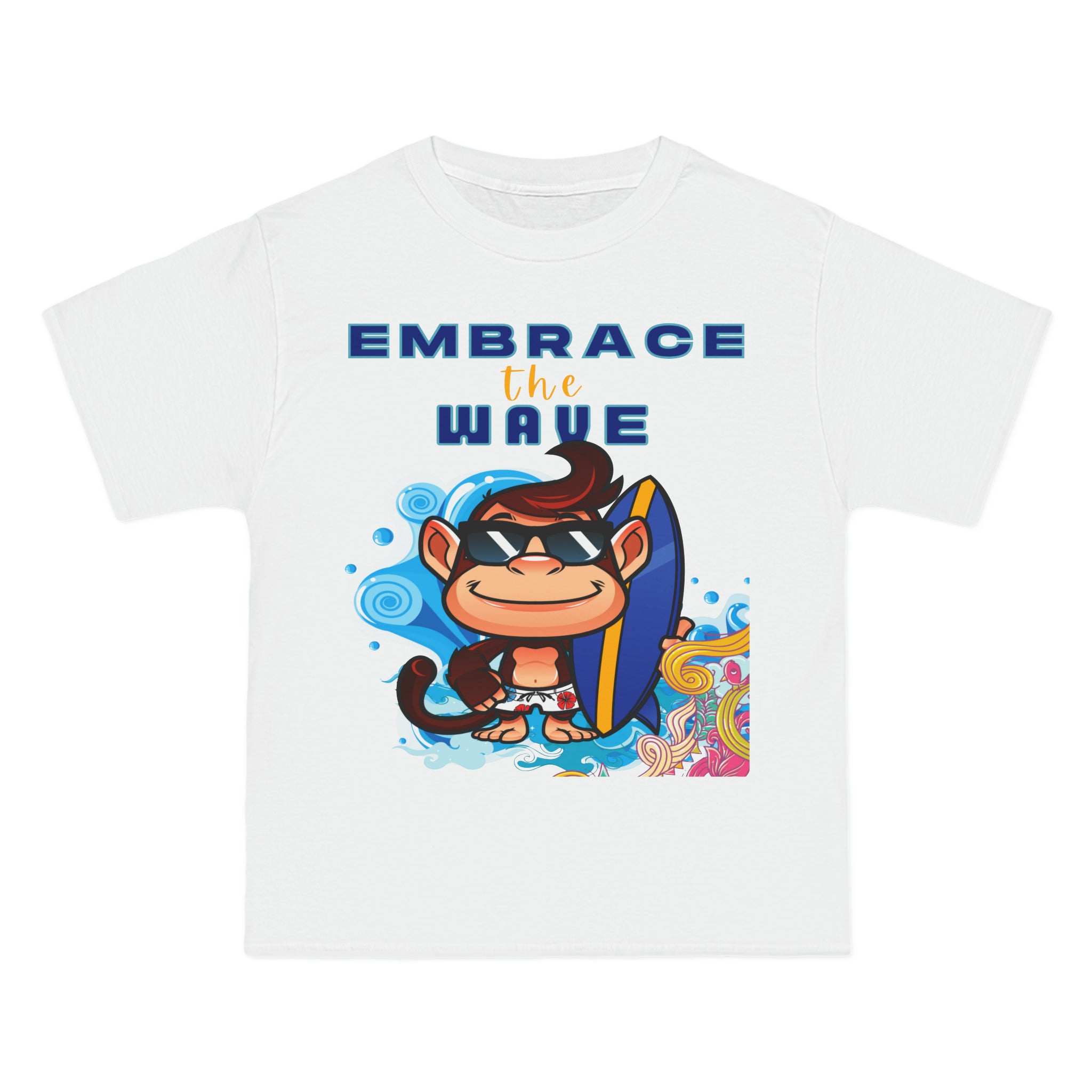 Abraza la camiseta de peso pesado Wave Monkey Surfer