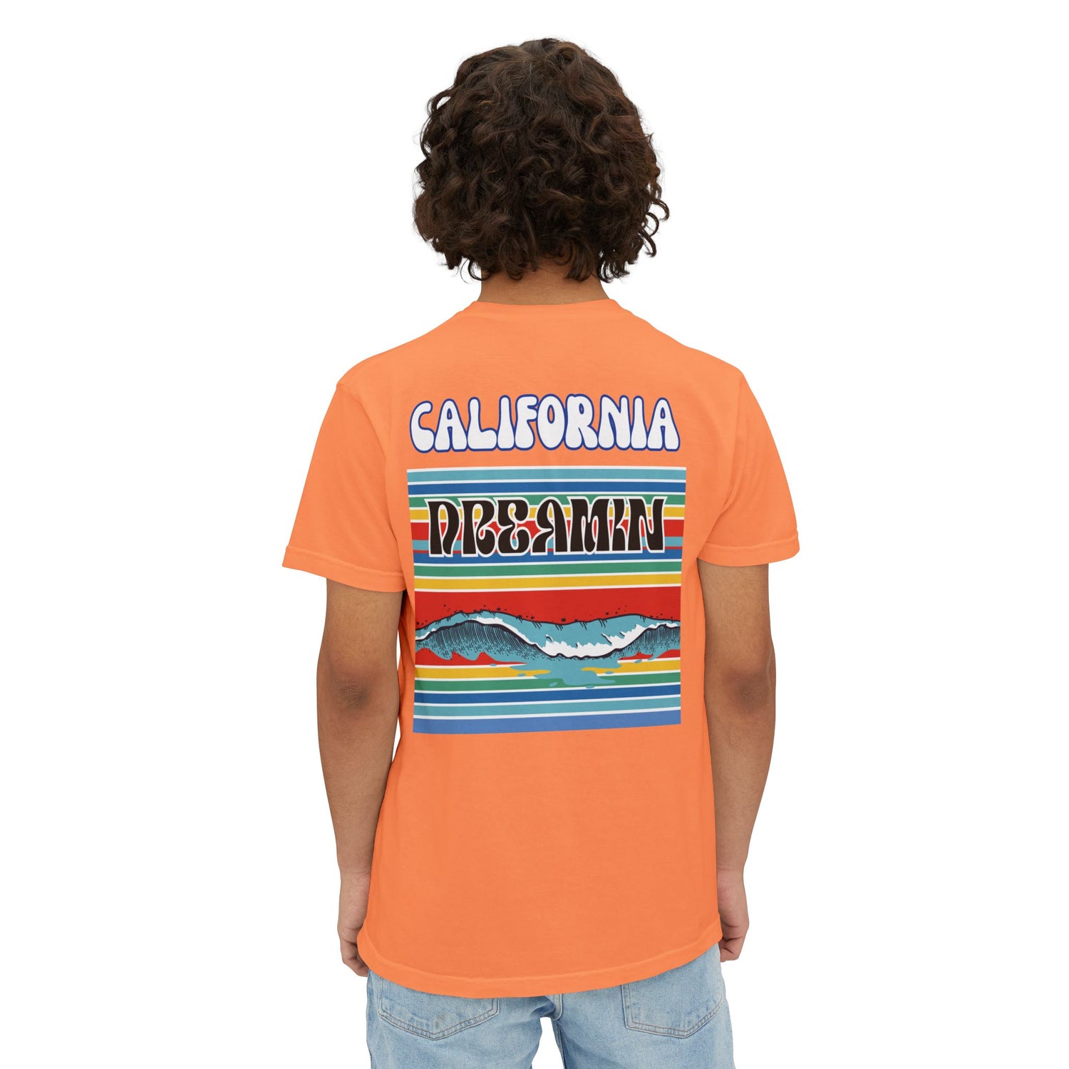 California Dreamin Ocean Wave Stripe Heavyweight Unisex Pocket T-Shirt