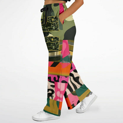 Faces of Medusa Patchwork Print Eco-Poly Wide Leg Pants