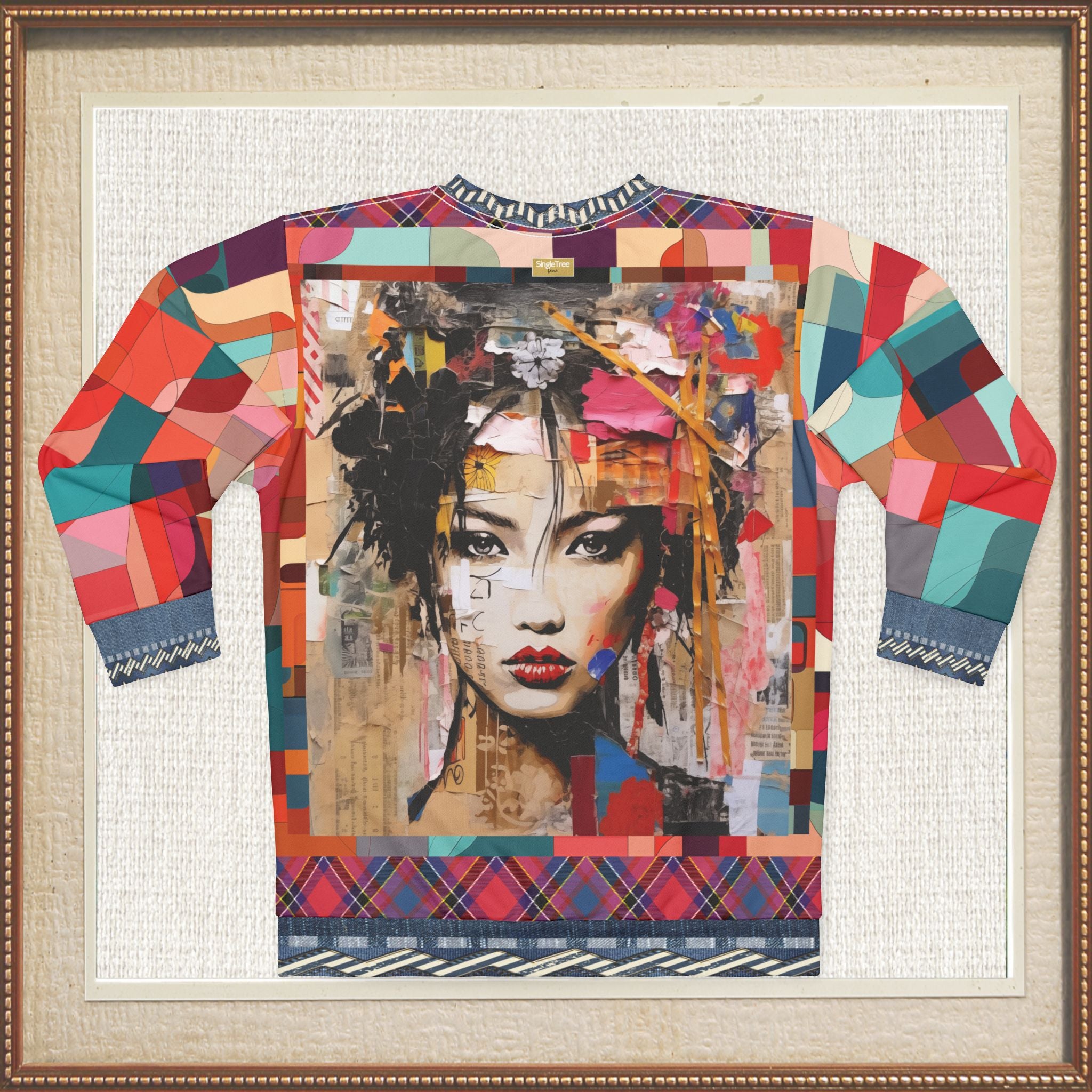 Girl in Exotic Collage Patchwork Mid-Weight Polyester Unisex Sweatshirt (Gold Label)