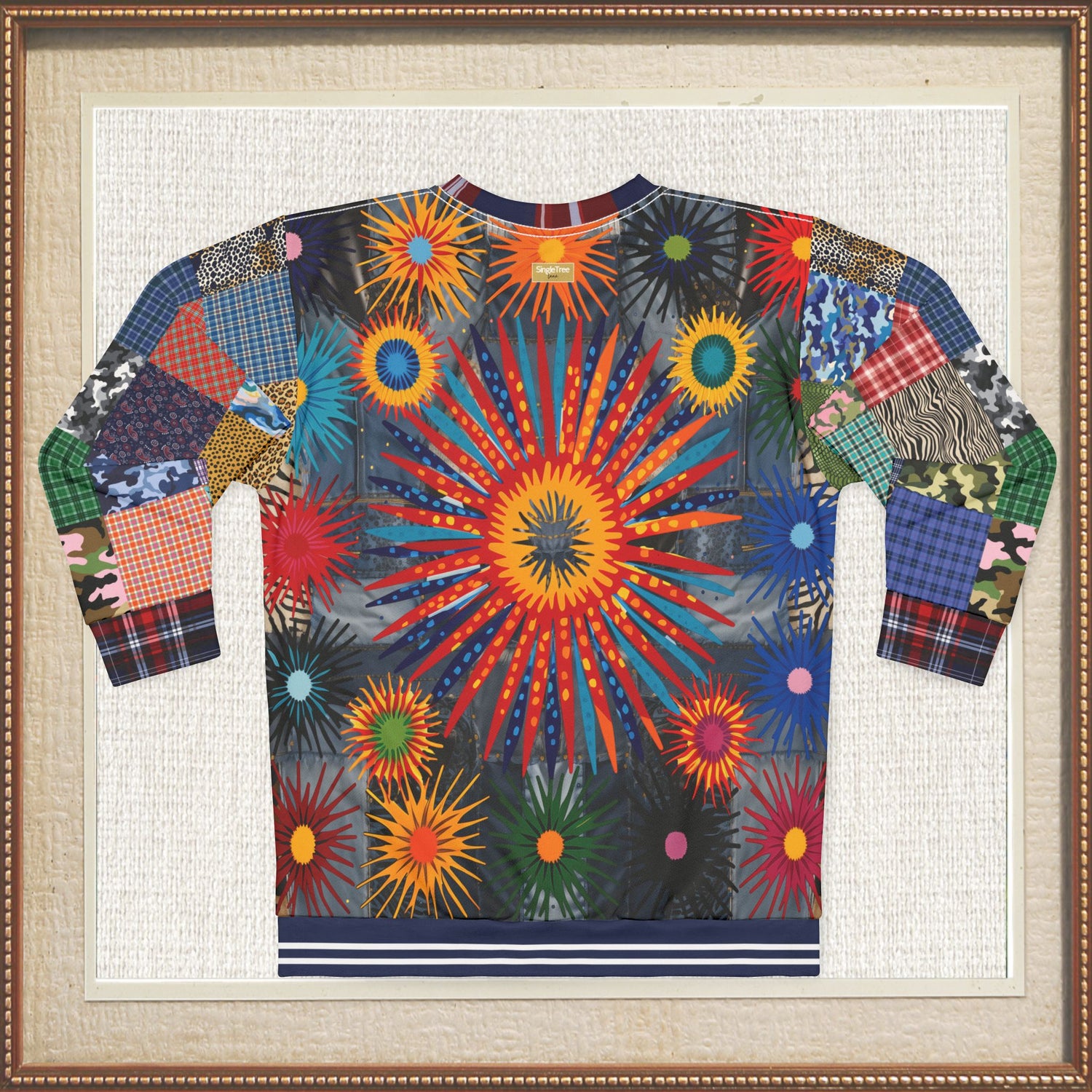 Hippie Sunburst in Denim Patchwork Unisex Sweatshirt (Gold Label)