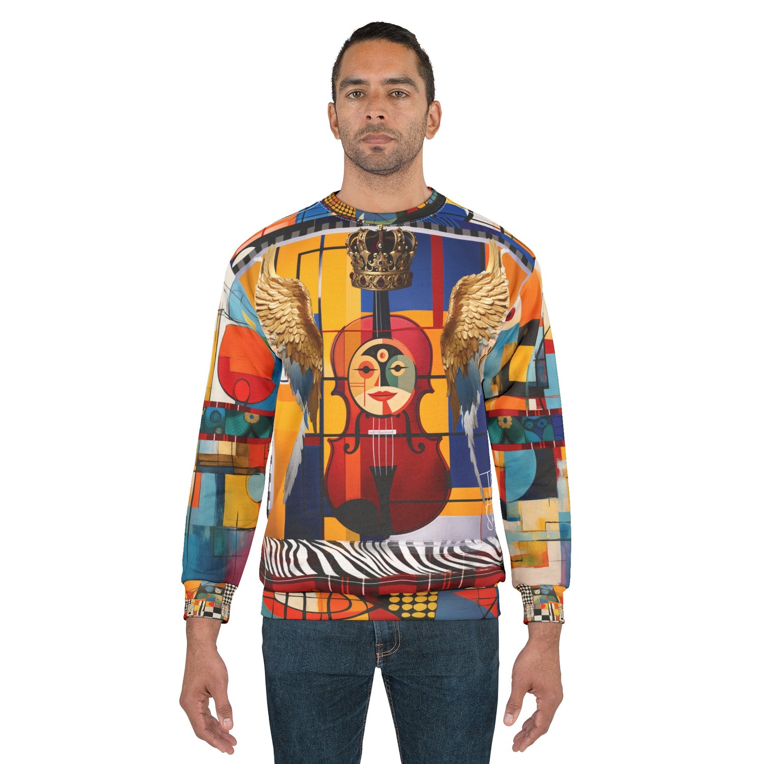 Violin in Mondrian Takes Flight Unisex Sweatshirt (Gold Label)