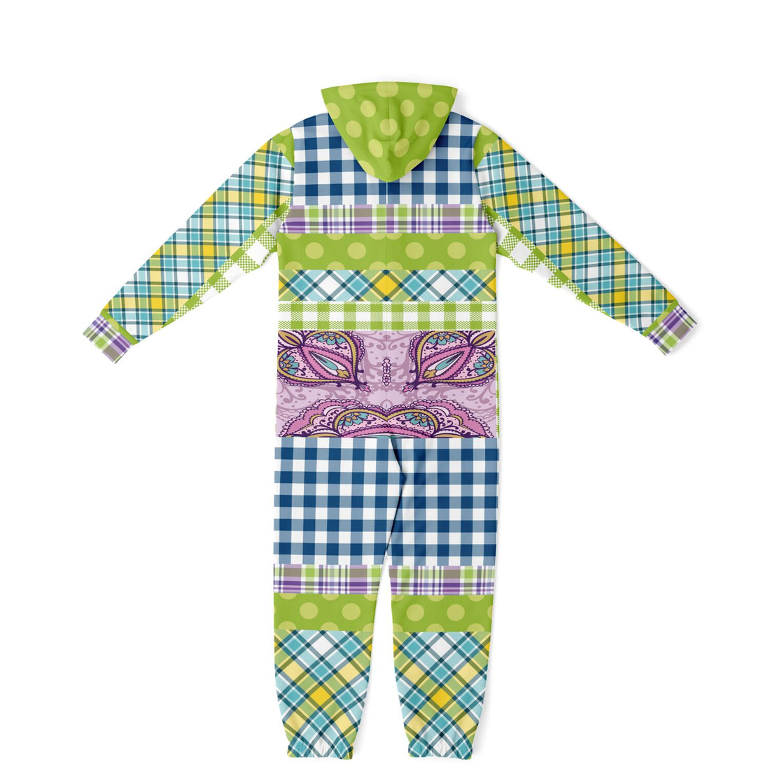 Kaleido-Scape Purple Plaid Patchwork Unisex Fleece Romper