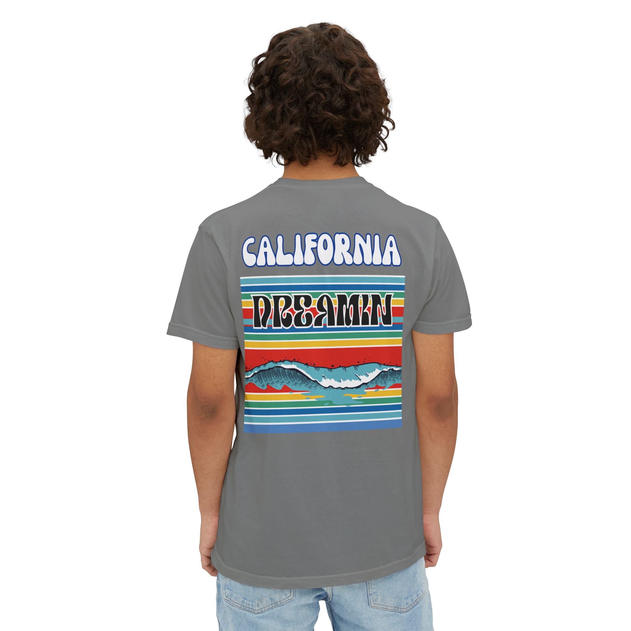 California Dreamin Ocean Wave Stripe Heavyweight Unisex Pocket T-Shirt