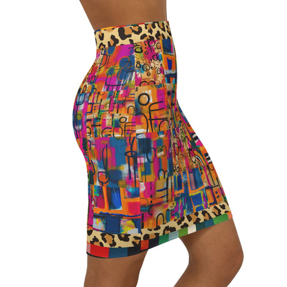 You Got Me Abstract Leopard Graffiti Print Pencil Skirt