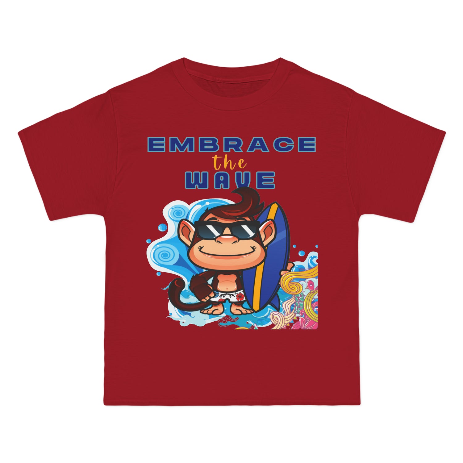 Abraza la camiseta de peso pesado Wave Monkey Surfer