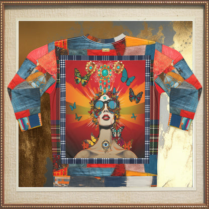 Sudadera unisex con estampado de patchwork de mezclilla Everything Looks Perfect