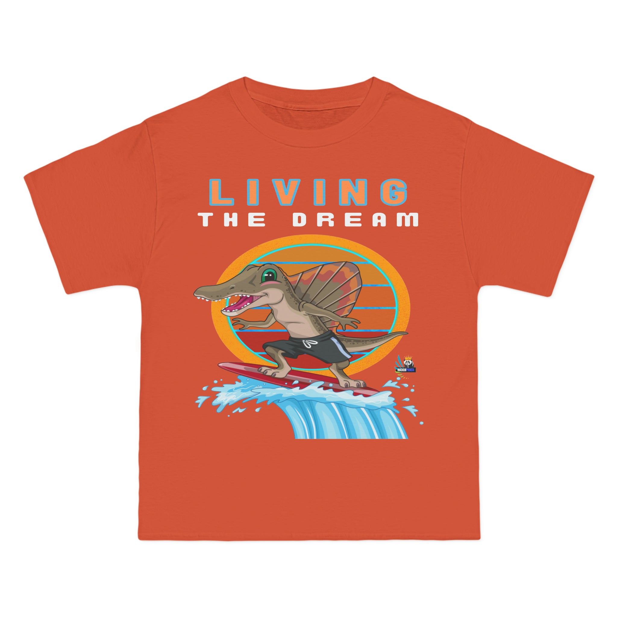 Living the Dream Dinosaur Surfer Unisex Heavyweight Tee